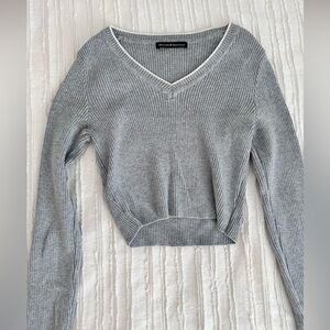 Brandy Melville Gray Ribbed Long Sleeve Top